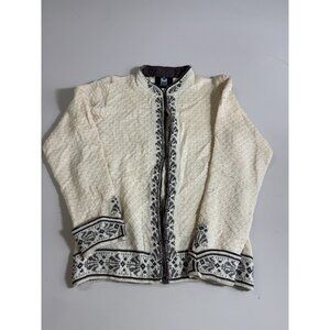 Dale of Norway Wool Sweater Cardigan Womens Size Medium White Cream Beige Color